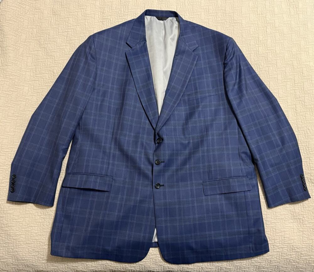 Vitale Barberis Canonico Blue Plaid Sport Coat Custom Tailored 54